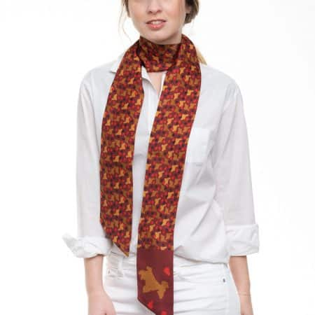 Handmade silk twilly scarf in red with dog motif – Carlota Belles