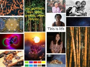 Moodboard inspiration for the “This Is Life” silk twillies collection – celebrating joy, growth, gratitude and handmade luxury accessories designed in Barcelona