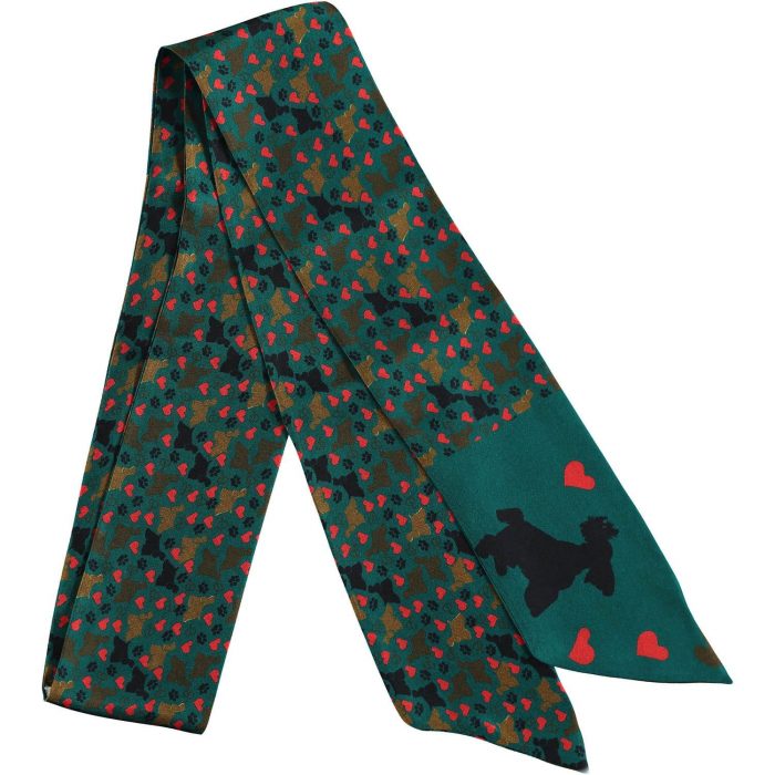 Folded Camila twilly, emphasizing the unconditional love and joy symbolized by the pattern. Exclusive Barcelona design accessory.