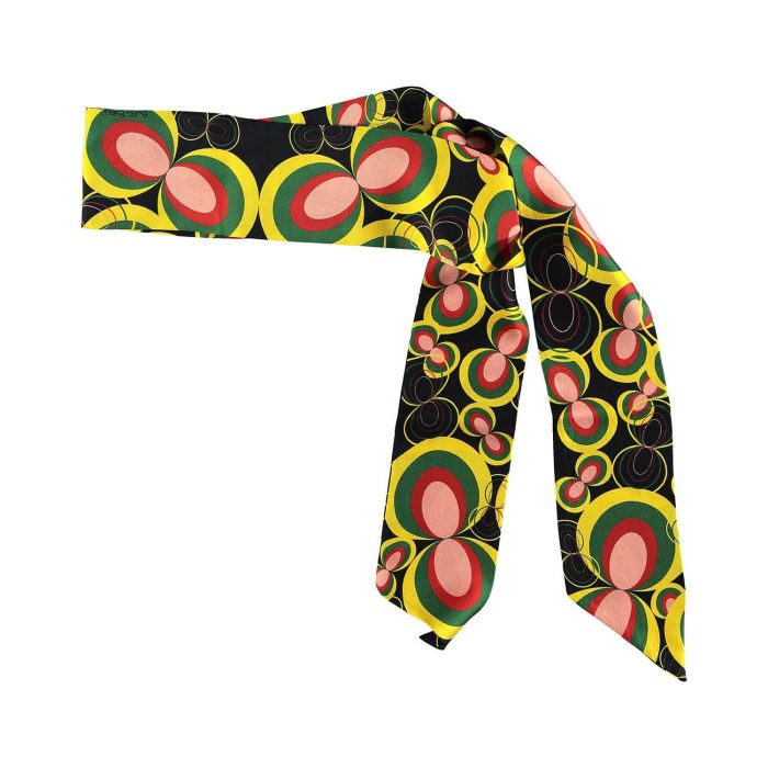 Luxury silk twilly inspired by the infinity symbol, in elegant black color. A versatile accessory for bag, neck, or wrist.