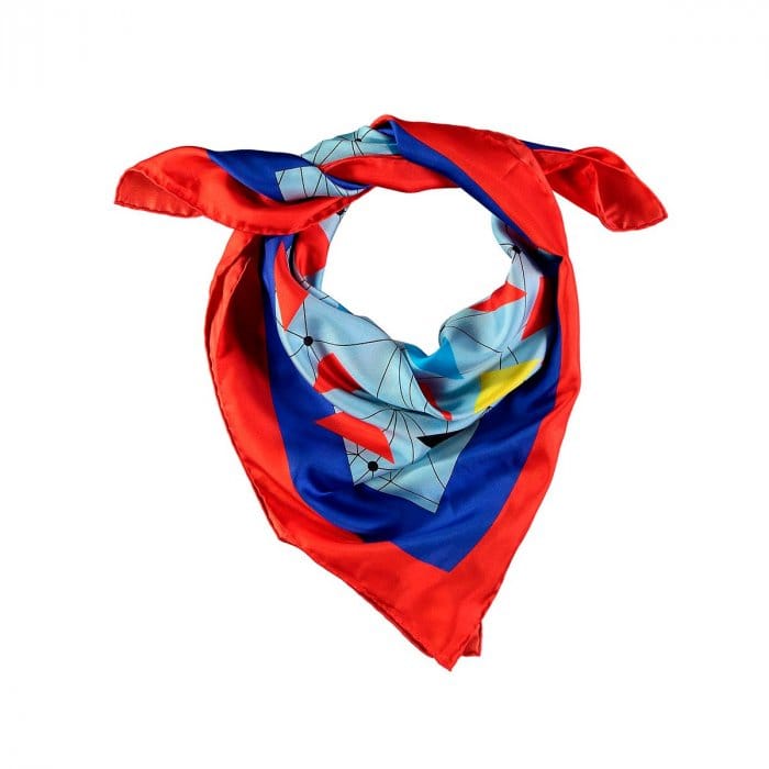 Pañuelo deseda anudado al cuello tipo vaquero Flying macaws en azul