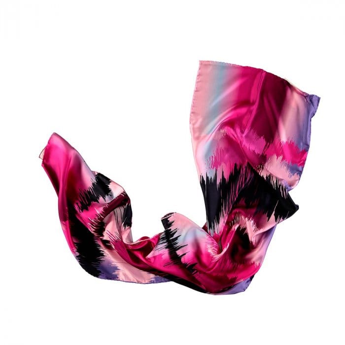 Fular largo de twill de seda en tonos rosas y negros