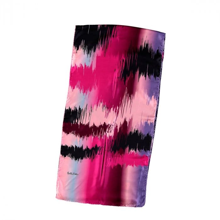 Fular de seda doblado diseño en rosas y negros con azules