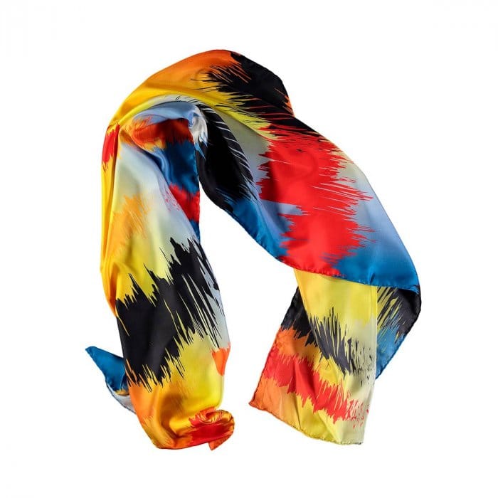 detalles del diseño del fular de twill de seda en amillo