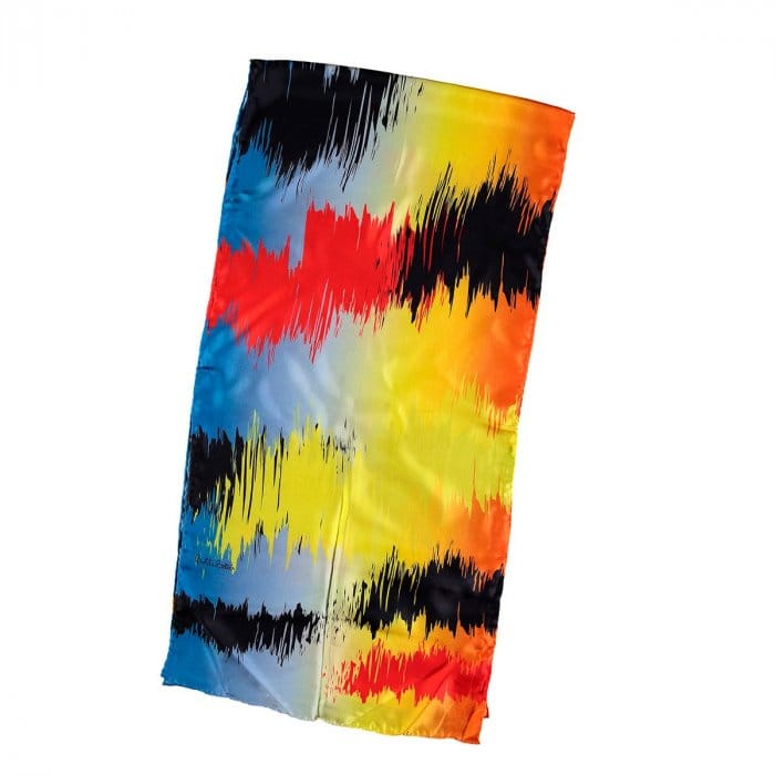 Fular de twill de seda en tonos amarillos y rojos vibrantes para combinar